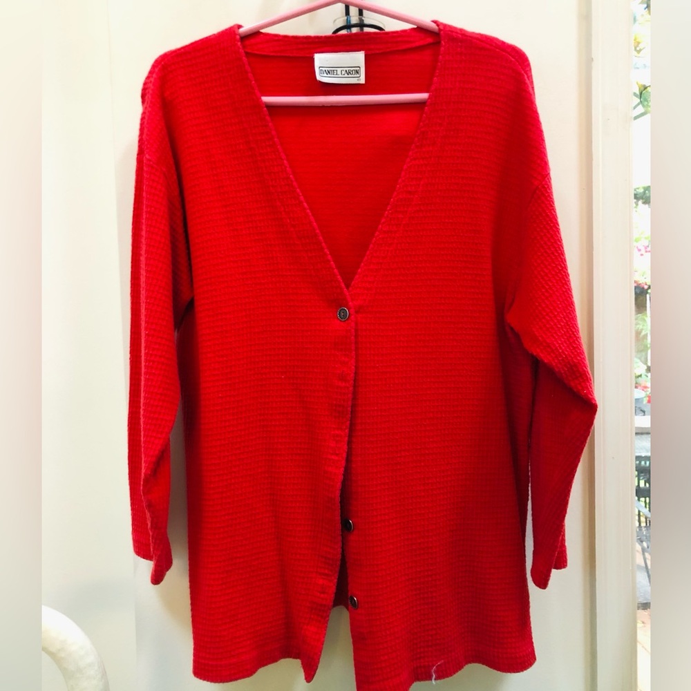 Bright Red Women's Cardigan with Decorative Buttons